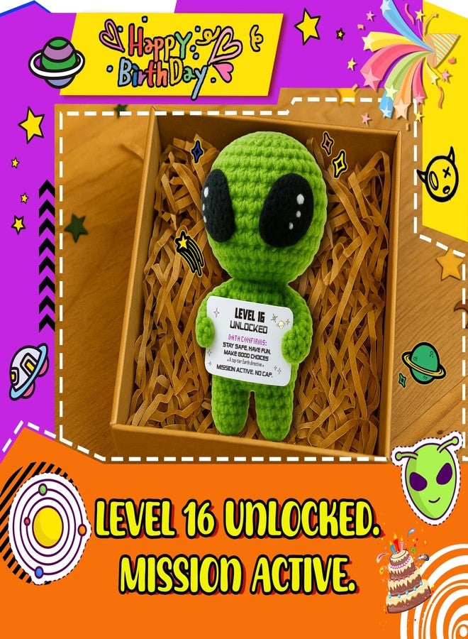 MAMAGIFTREE Happy 16th Birthday Sweet Milestone Keepsake - Handmade Crochet Alien Plush Decor with Funny Birthday Message - Unique 16 Years Old Gift for Friend - Image 2